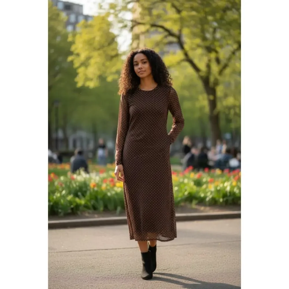 Long Flowy Brown Dress No Brand Size Large - Picture 5 of 5